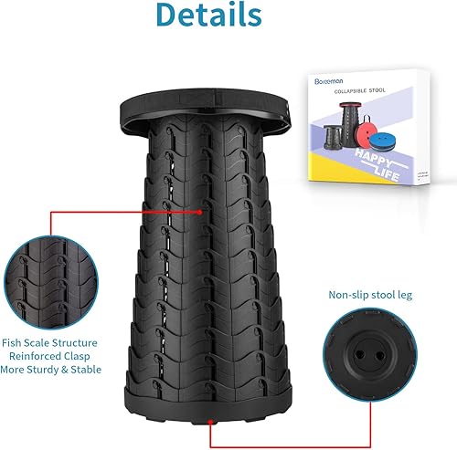Miniatura 66 de Boreeman - Taburete plegable mejorado, ligero pero resistente, con capacidad de carga de 400 libras, taburete portátil y retráctil para campamento
