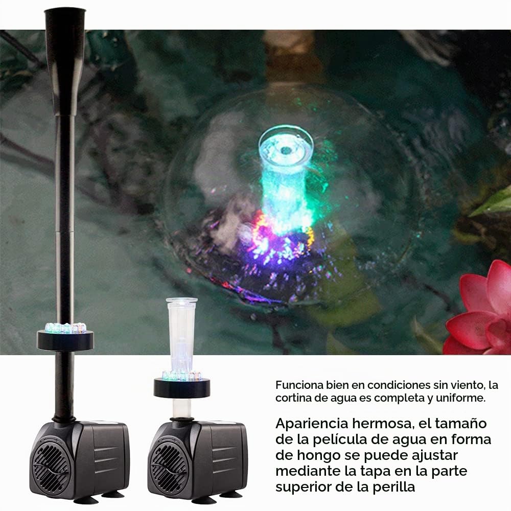 Bomba Agua Sumergible 220V, Bomba de Agua Sumergible Fuente con Boquillas, Bomba Agua Acuario Sin Ruido, Jardin Decorativa Accesorios Acuarios Estanque Bomba Pecera Filtro Pequeña Externo 750L/H 15W