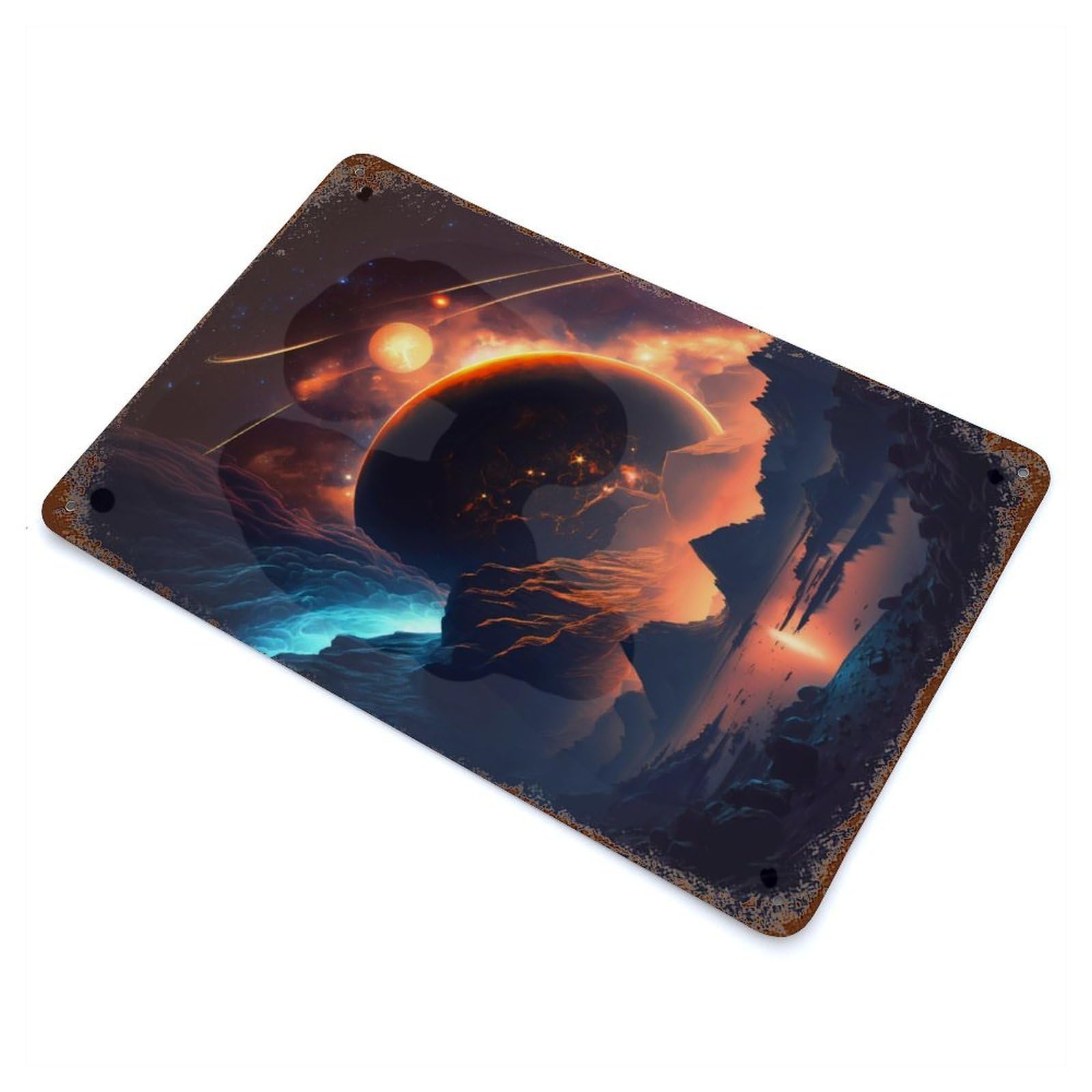 Galactic Twilight Vintage Wall Sign 11.8"x7.9", Rust Effect Metal Decor for Bistro, Counter And Cafe Decor