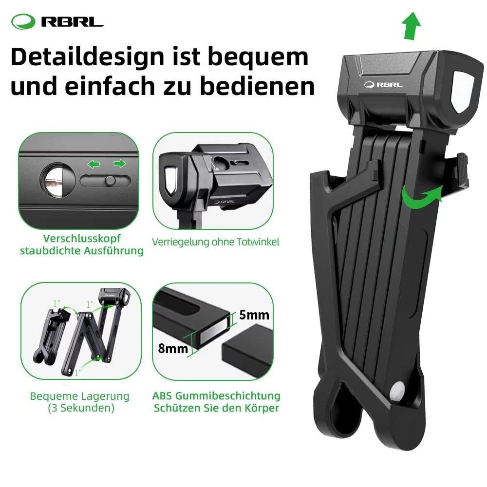 RBRL Antivol pliable pour vélo 75 cm de long avec support et 4 clés de sécurité, barres de 5 mm d'épaisseur
