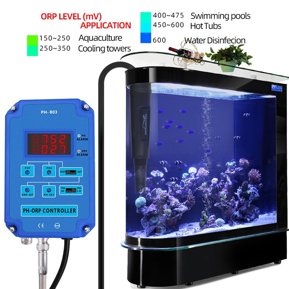 Monitor Digital 2 y 1 PH ORP Controlador Redox con Relé de Potencia de Salida para Acuario Planta HidropóNica Piscina Spa Enchufe de la UE