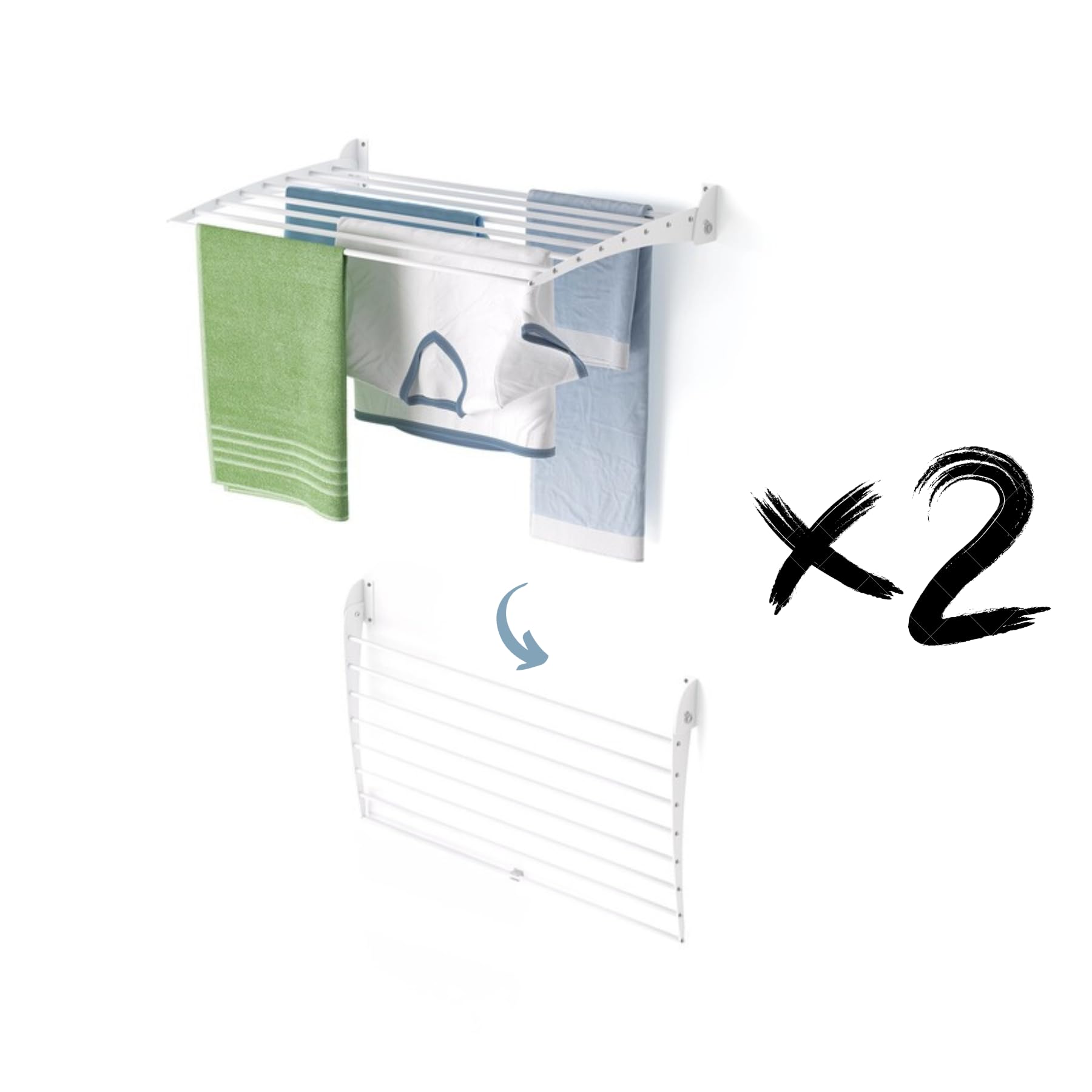 Foxydry White - Closing Downwards Fold, Wall-Mounted Clothes Drying Rack,Foldable Aluminum Design - Ideal For Indoor And Outdoor Use. Dimensions: 82X50x50 Cm