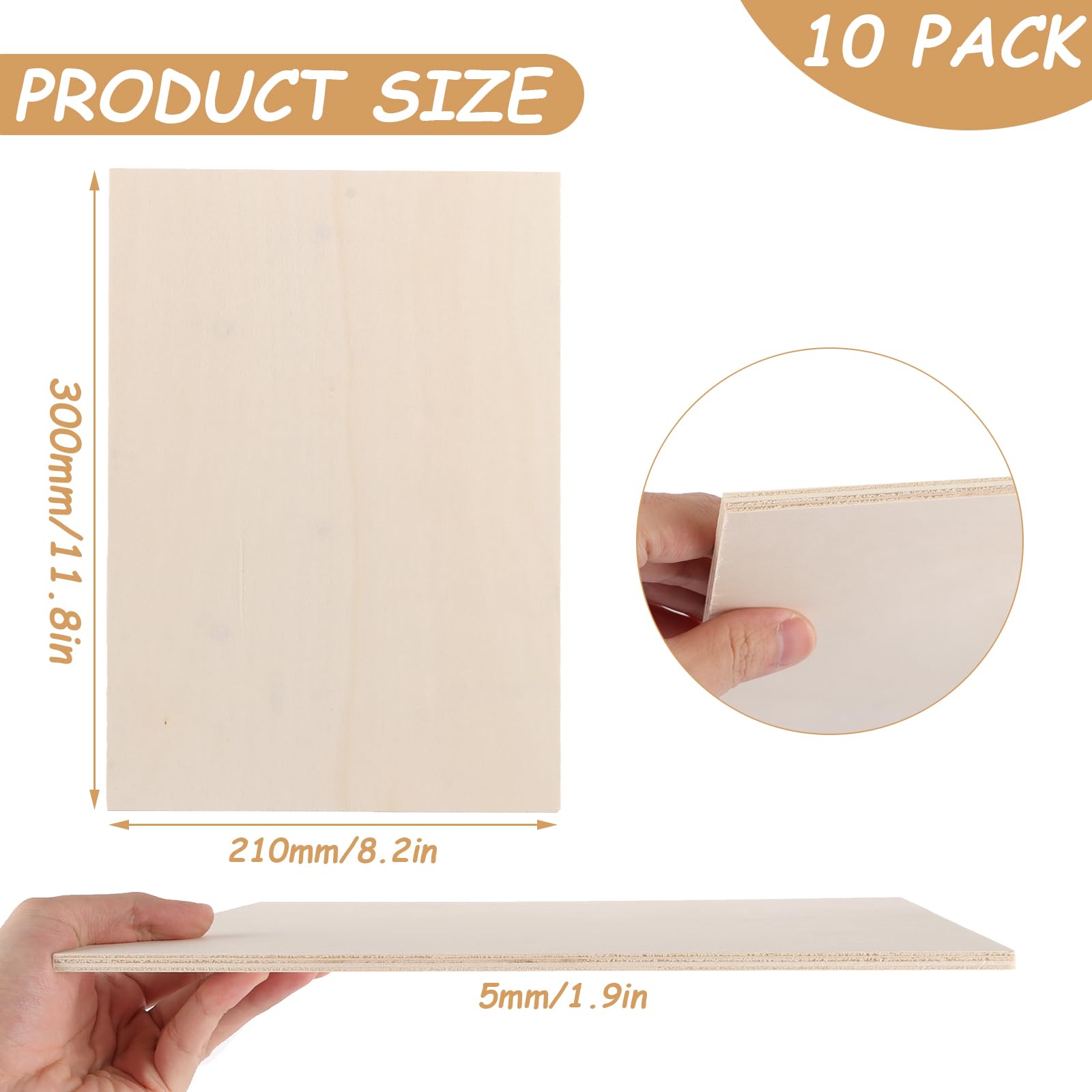 SHUESS 10 placas de madera contrachapada de 5 mm, 300 x 210 mm, A4, contrachapado de álamo, para manualidades, madera contrachapada para manualidades, sierra de marquetería, pirograbado, corte por