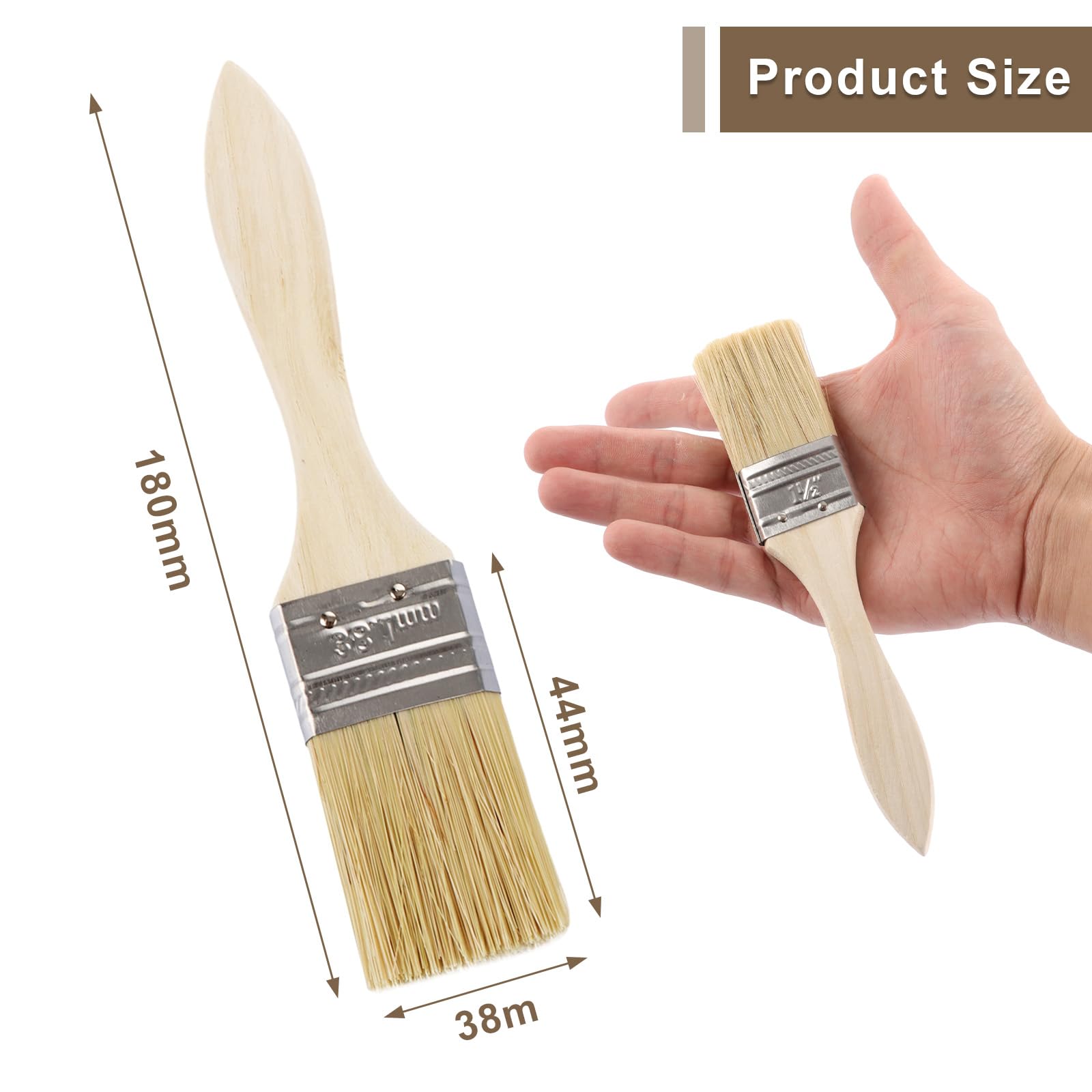 CYEER 50 Pezzi Pennelli da Pittura 35MM(1,4Pollice), Set di Pennelli Piatti per Lacca, Pennelli di Peli Naturali con Manico di Legno per Pitture, Lacche, Tinture, Adesivi