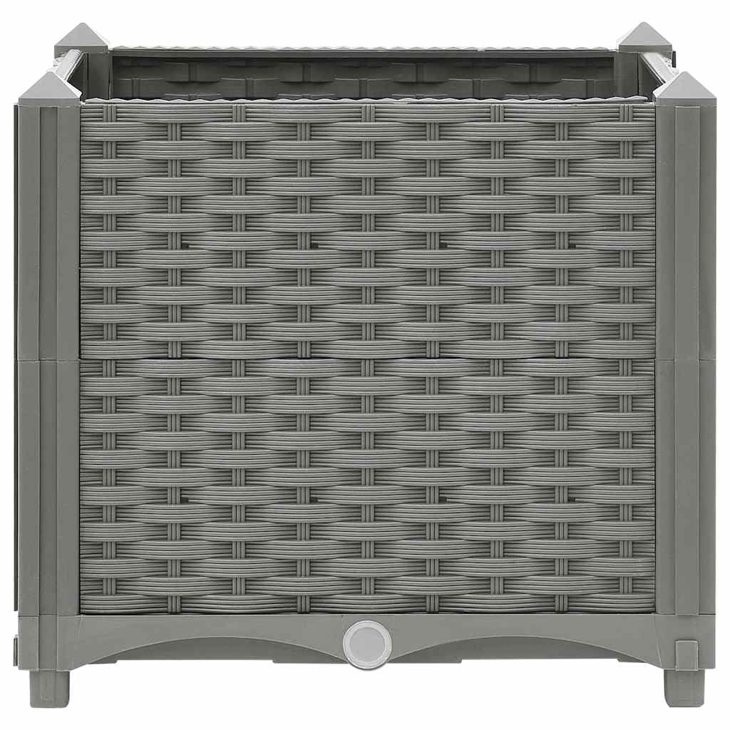 Macetero elevado de polipropileno 40 x 40 x 38 cm gris claro con motivo de ratán para plantas, hierbas aromáticas y flores – Maceta de jardín amplia y resistente para balcón, patio