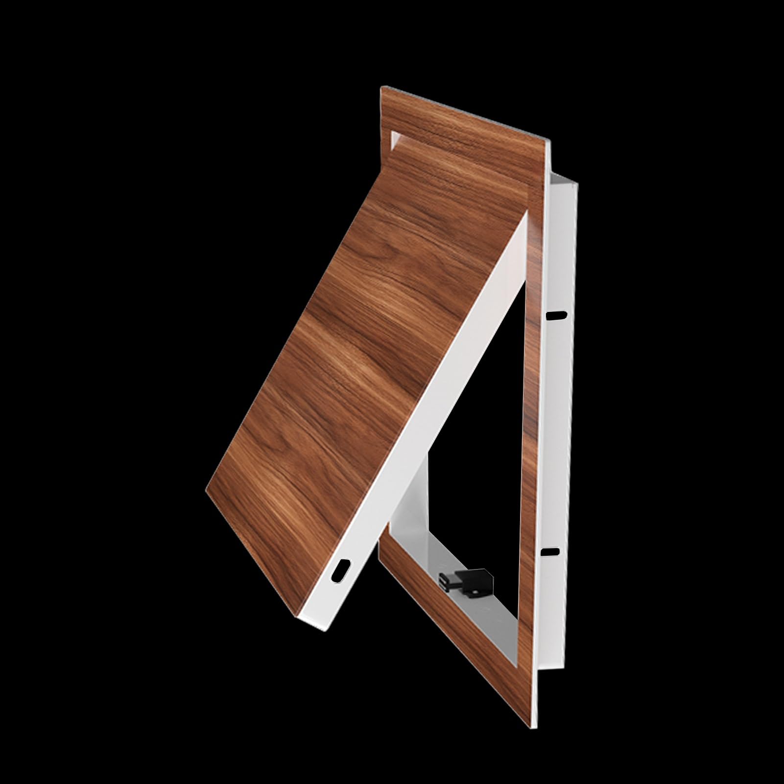 Panel de acceso de madera con puerta extraíble y caja de placa con solapa
