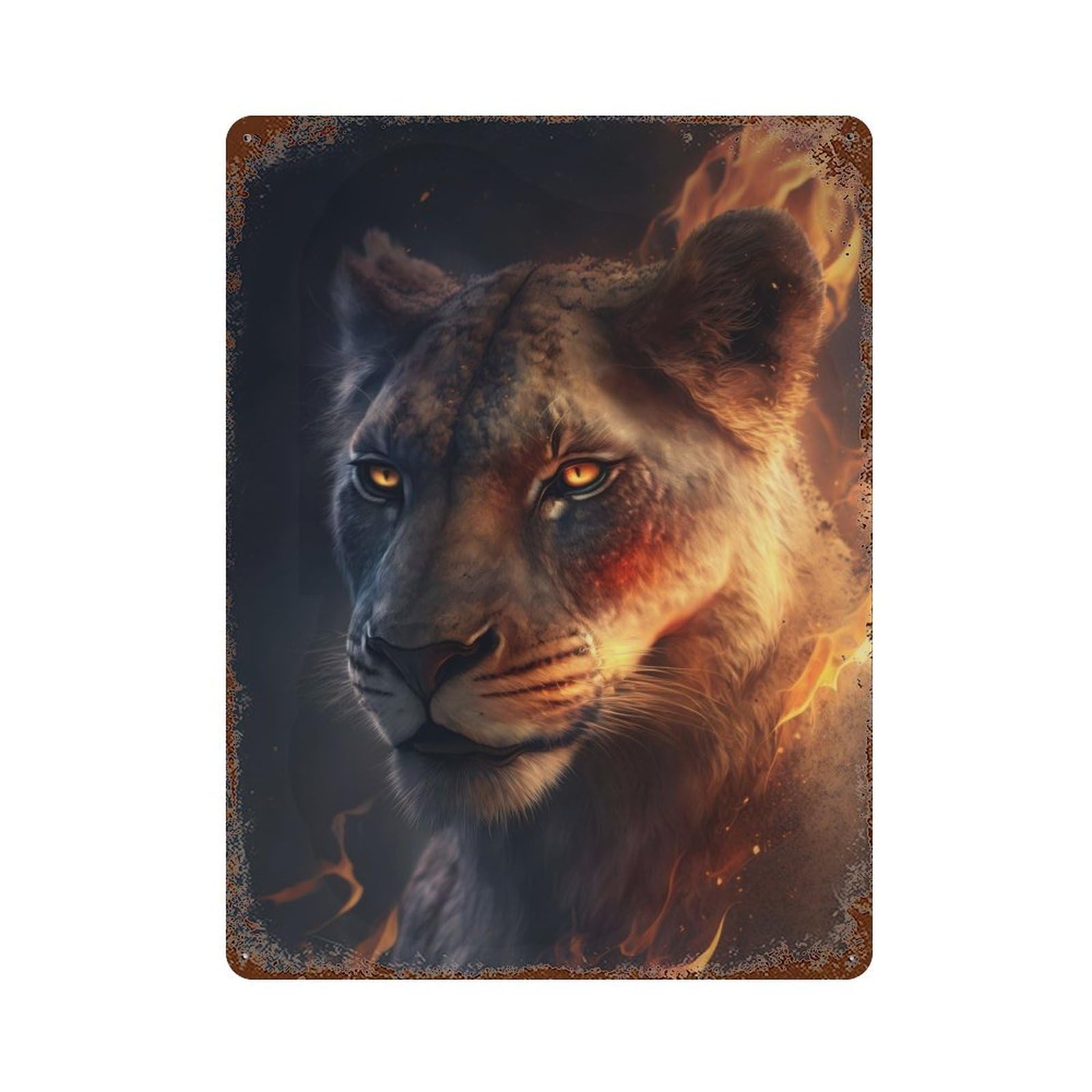 Fire Lioness Vintage Metal Tin Sign 15.7"x11.8", Novelty Wall Decor for Garage, Pub Or Kitchen
