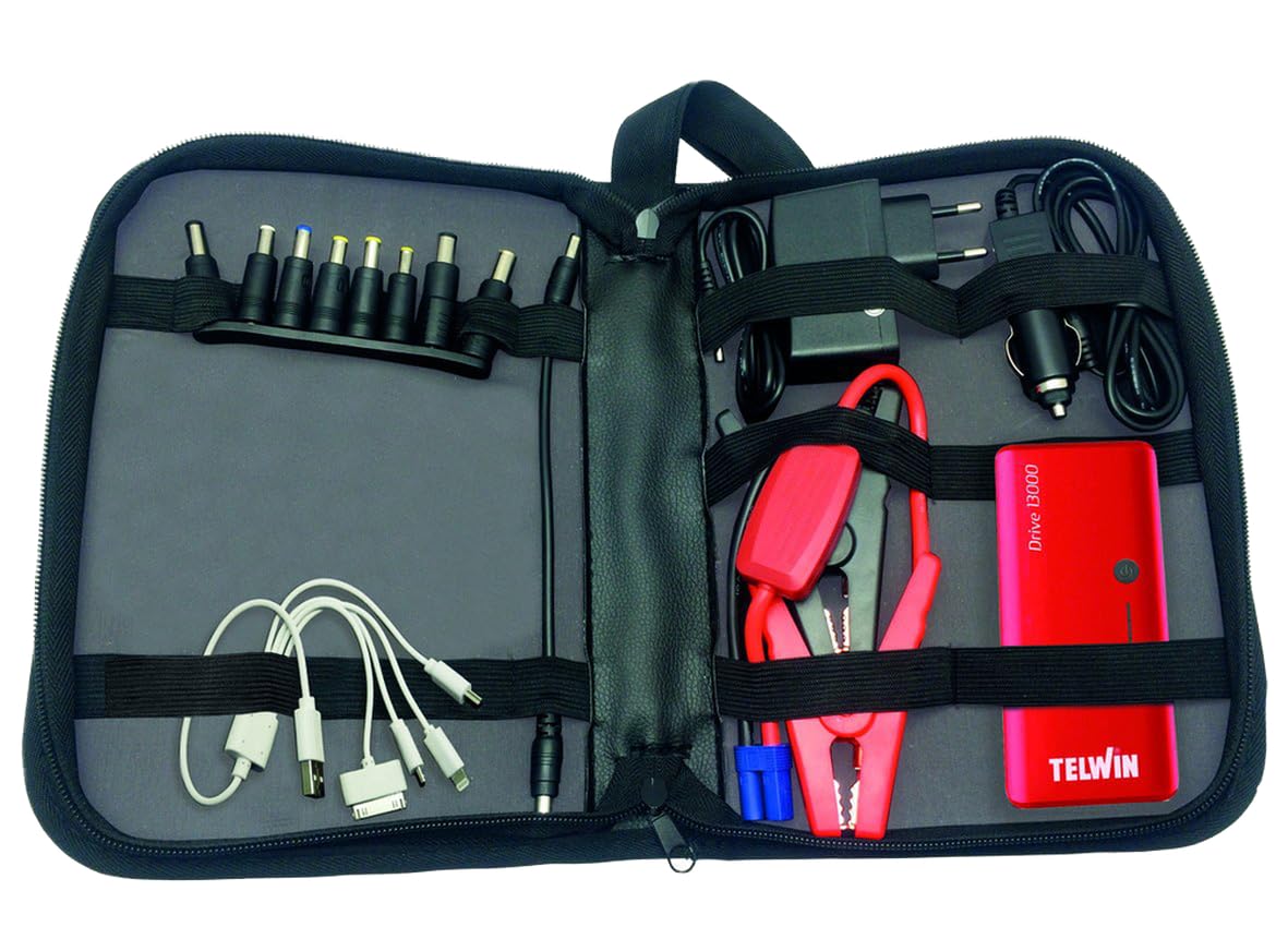 Telwin Drive 9000 Avviatore Compatto al Litio 12V & Power Bank, Rosso