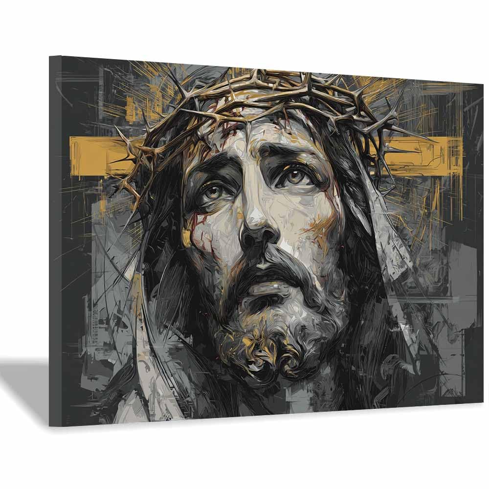 ZAMAEIU Jesus Christ Classic Painting Style Manifesting holy countenance Religious Figure Wall Art Print,Room Decor for living room, bedroom, church, hospital(black and white)-80x120cm Framed