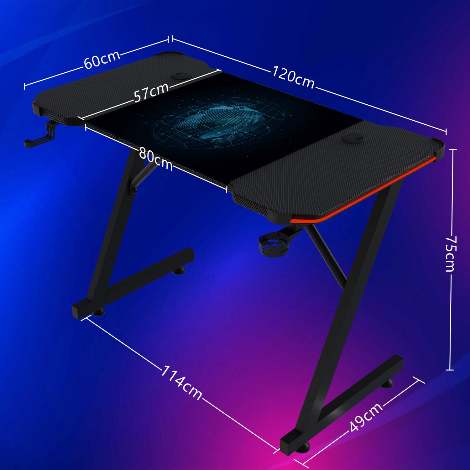 Homall Led-gamingtafel, 120 x 60 cm, gamingbureau met