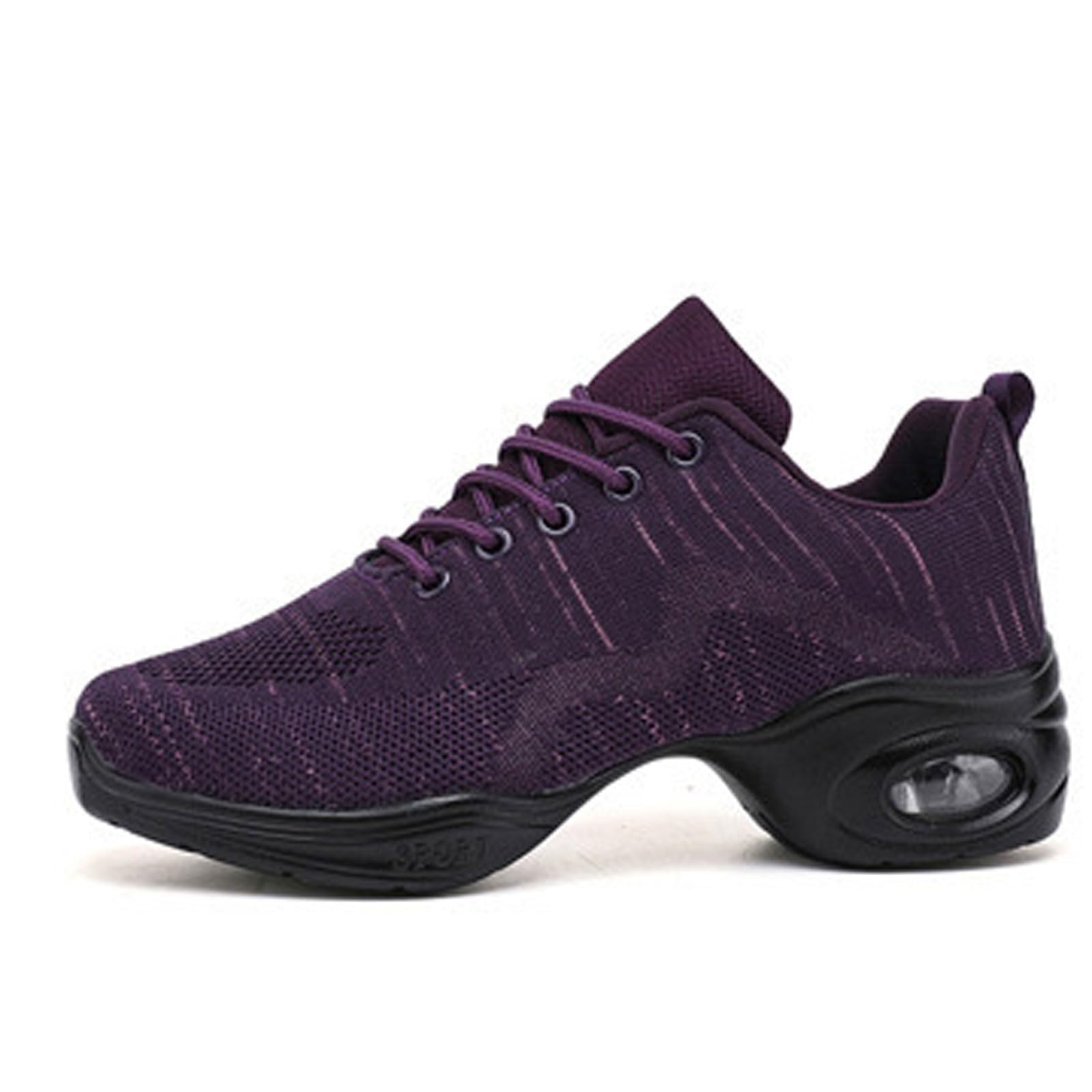 Zenithuxe Women's Purple Dance Sneakers Jazz Shoes Breathable Air Cushion Split Sole Walking Dance Shoes Platform Shoelace-Up Dance Sneakers