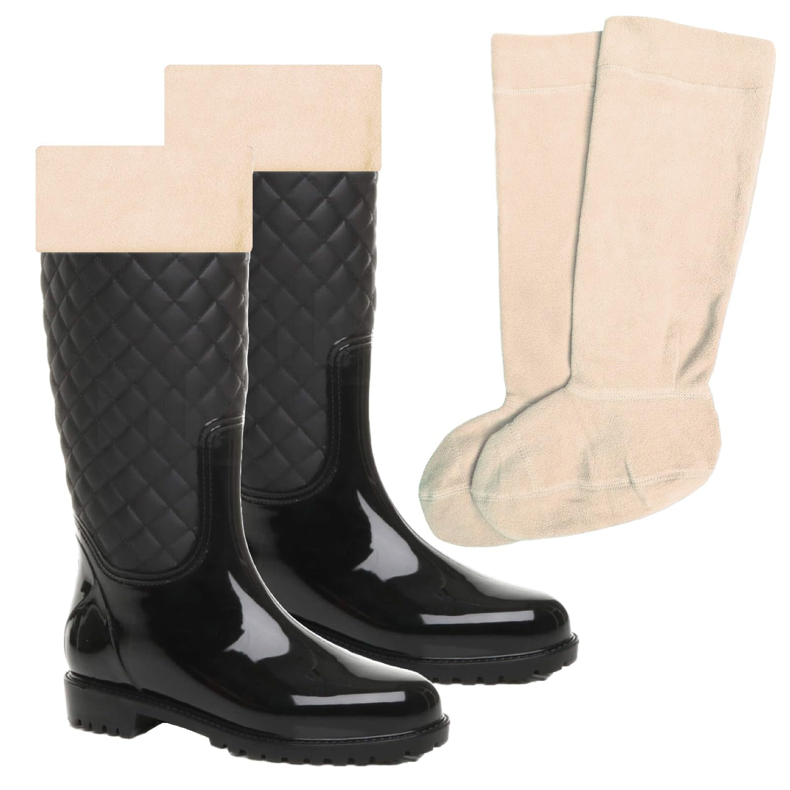 Sock-Tec Women's Beige Fleece Wellie Socks Adult Girls Welly Wellington Boot Thermal Liners Warm Outdoor Sock One Size 3-5 (Uk, Numeric, 3, 5, Regular, Regular, )