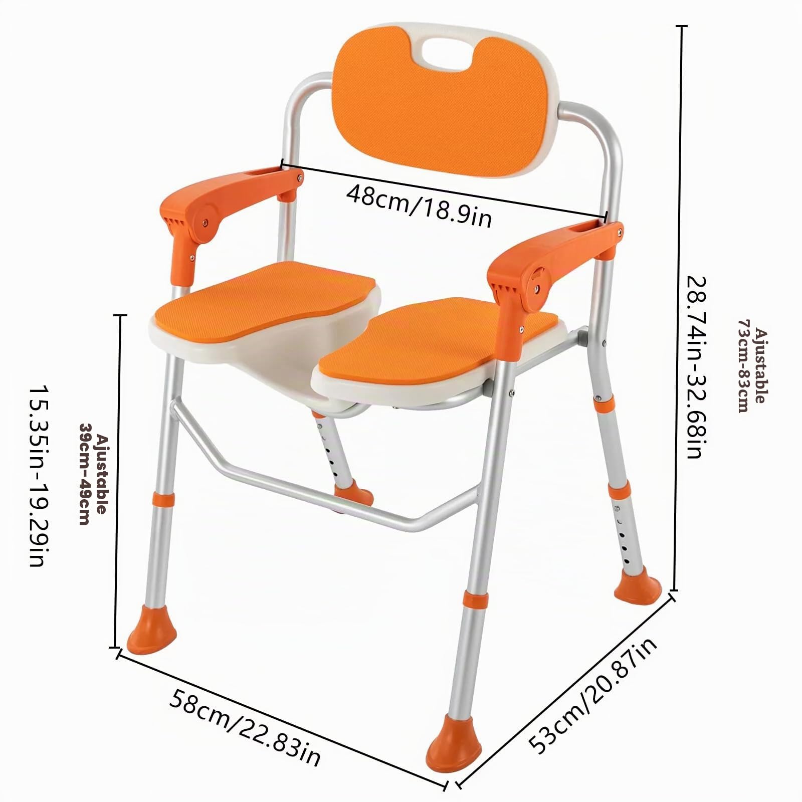 Silla de ducha con reposabrazos, taburete de ducha plegable con respaldo, reposabrazos, silla de baño, silla de ducha regulable en altura para personas mayores, embarazadas, discapacitados