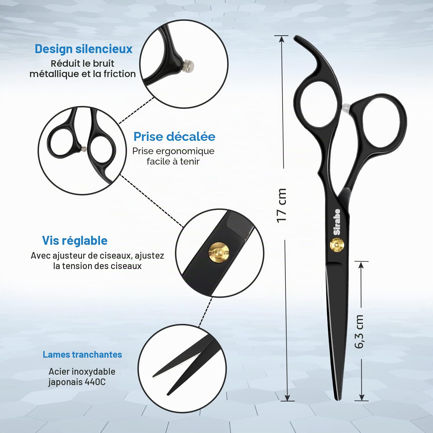 Lot de 9 ciseaux de coupe de cheveux professionnels avec ciseaux de coupe, ciseaux d'amincissement, peigne, cape, clips, ciseaux de coiffure noirs pour coiffure, salon de coiffure, maison