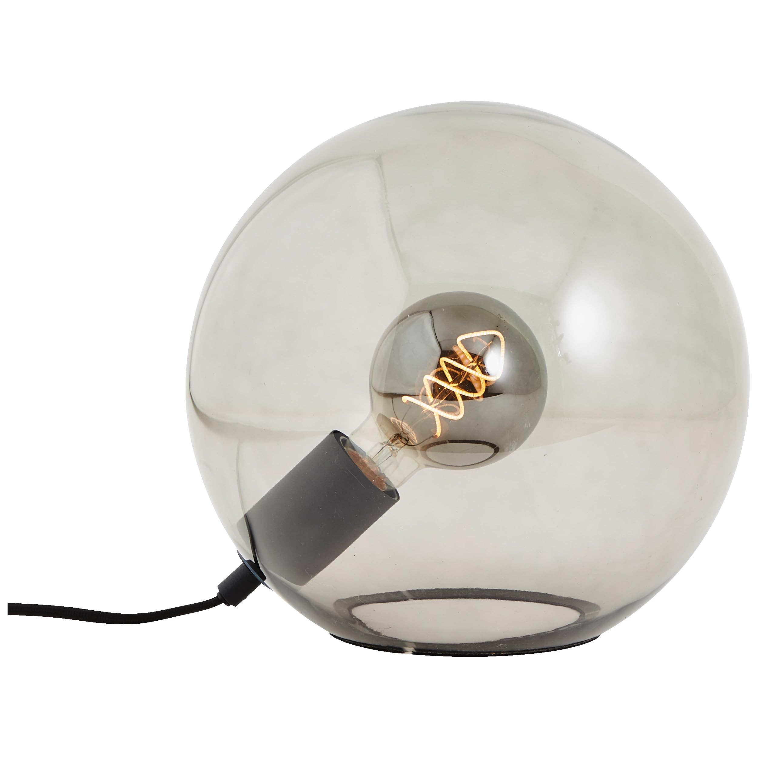 Lightbox dekorative Nachttischlampe - 24 cm Höhe, Ø 25 cm - Tischleuchte mit glatter Rauchglas Kugel & Schalter - für Schlafzimmer - E27, max. 25 W - aus Glas/Metall - in Schwarz/Rauchglas