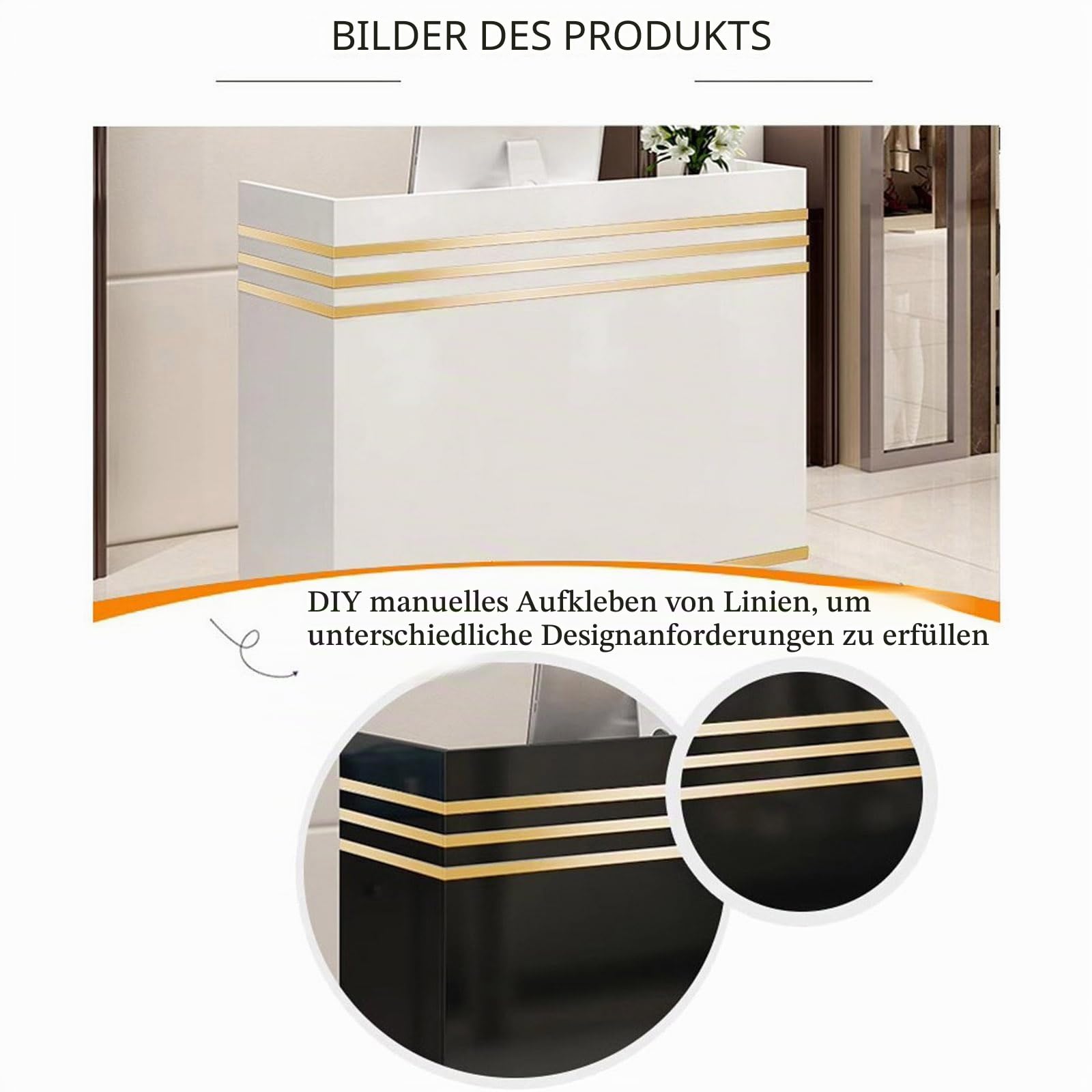Generisch Empfangstresen, Holz-Theke für Kasse & Einzelhandel, Rezeption mit 2 verschließbaren Schubladen, goldene Zierleisten, für Büro Boutique Spa (Weiß)