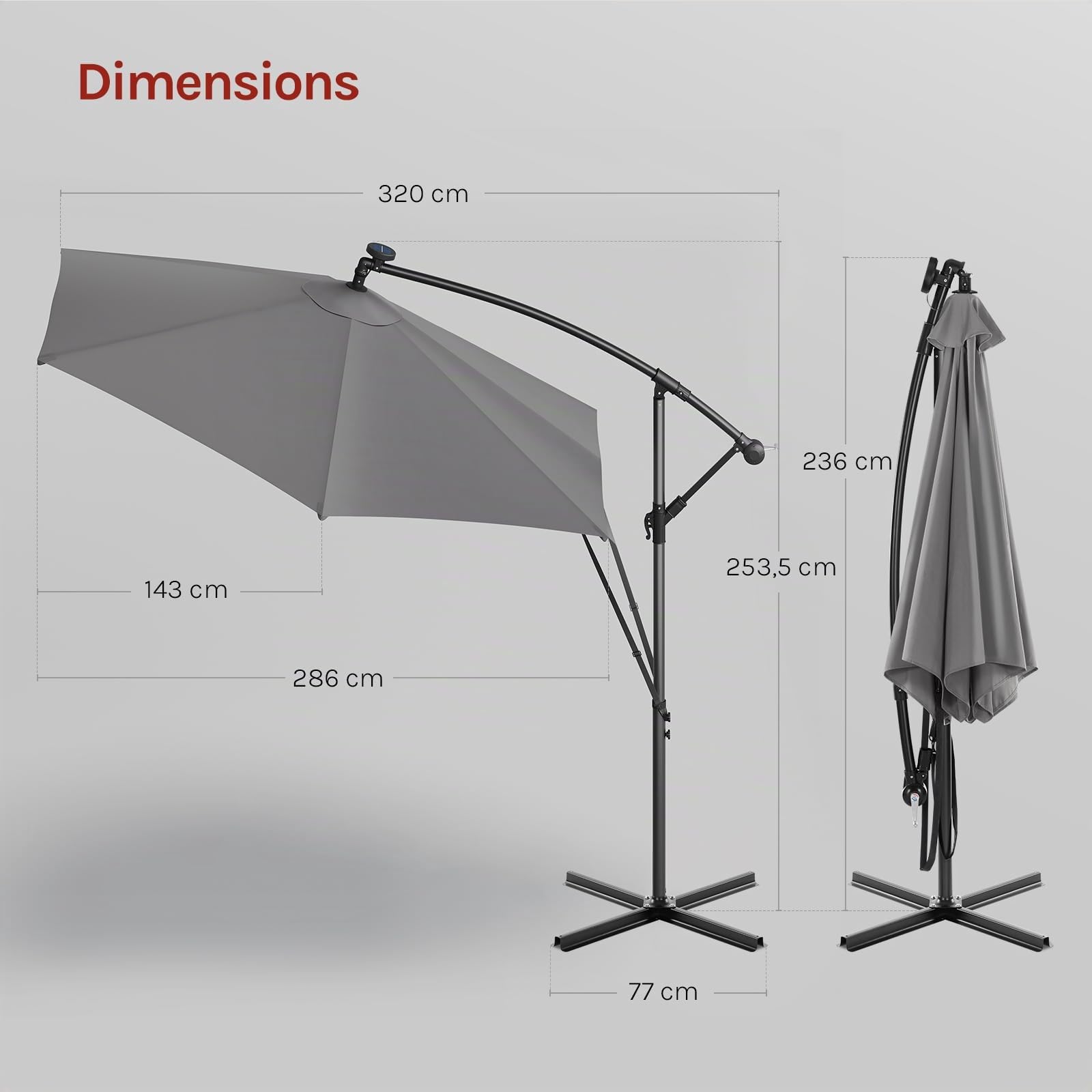 WOLTU Parasol Déporté, avec LED Solaire, Parasol de Jardin Extérieur, Hexagonal, Ф3m, Rotation à 360°, Inclinaison Réglable, UPF 50+, Mât en Métal, avec Manivelle, Housse et Cordes