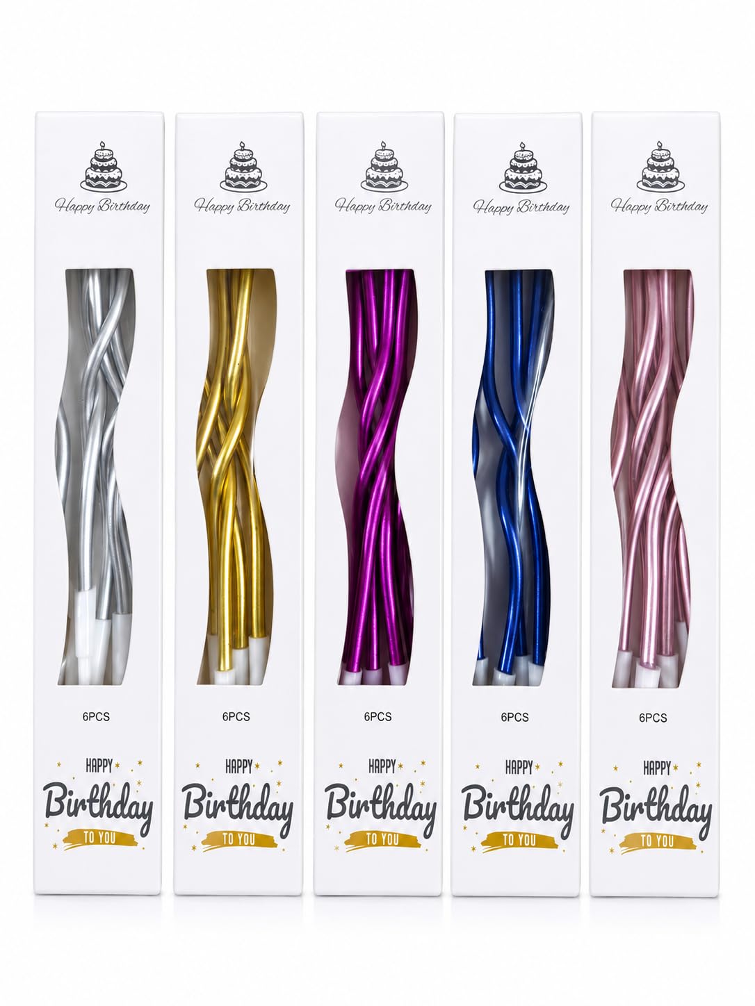 Spiral Twisted Mettalic Cake Candles for Birthday Anniversary Engagement – Metallic Multicolour (6 per Pack) | Pack of 5 | Total 30 Pieces-image-22