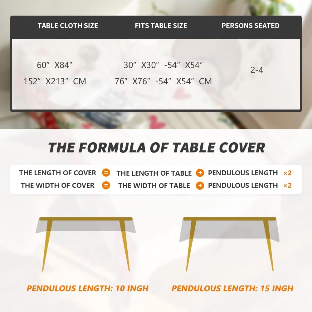 ARKENY Valentine Tablecloth 60 * 84 Inch Rectangle White Polka dot Heart Valentine Table Cloth Holiday Green Eucalyptus Decorative Fabric Table Cover for Valentines Day Décor : Home & Kitchen
