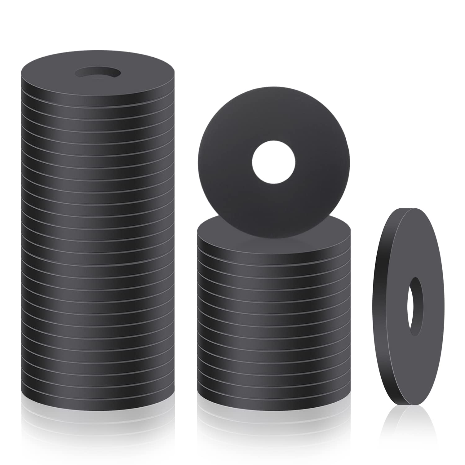 50pcs Large Flat Rubber Washers Assortment Kit, 25mm Heavy Duty Black