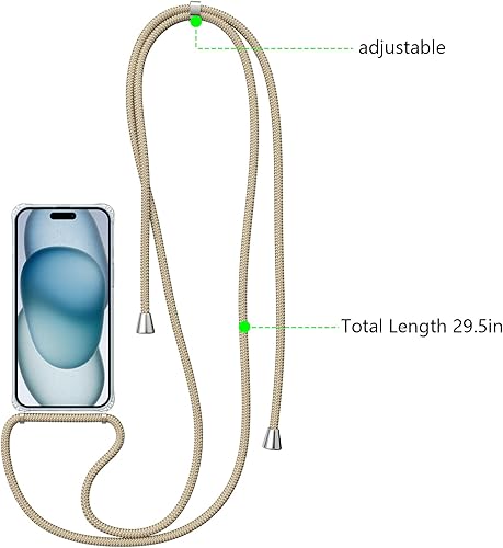 Miniatura 4 de ZTOFERA Compatible con iPhone 15, funda transparente con cordón ajustable, TPU suave y delgada, a prueba de golpes, funda protectora cruzada para
