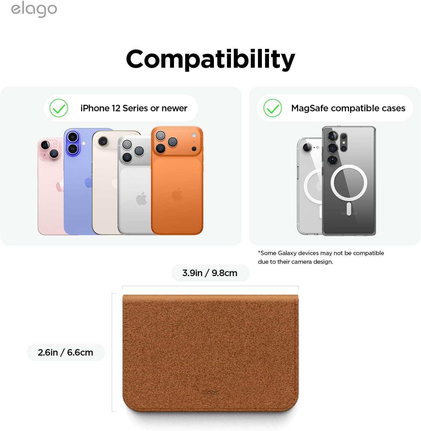 elago Magnetic Vegan Leather Wallet Card Holder 3-Cards Compatible with MagSafe for iPhone - Secure Phone Wallet, Scratch and Damage Protection [Brown] - Image 2
