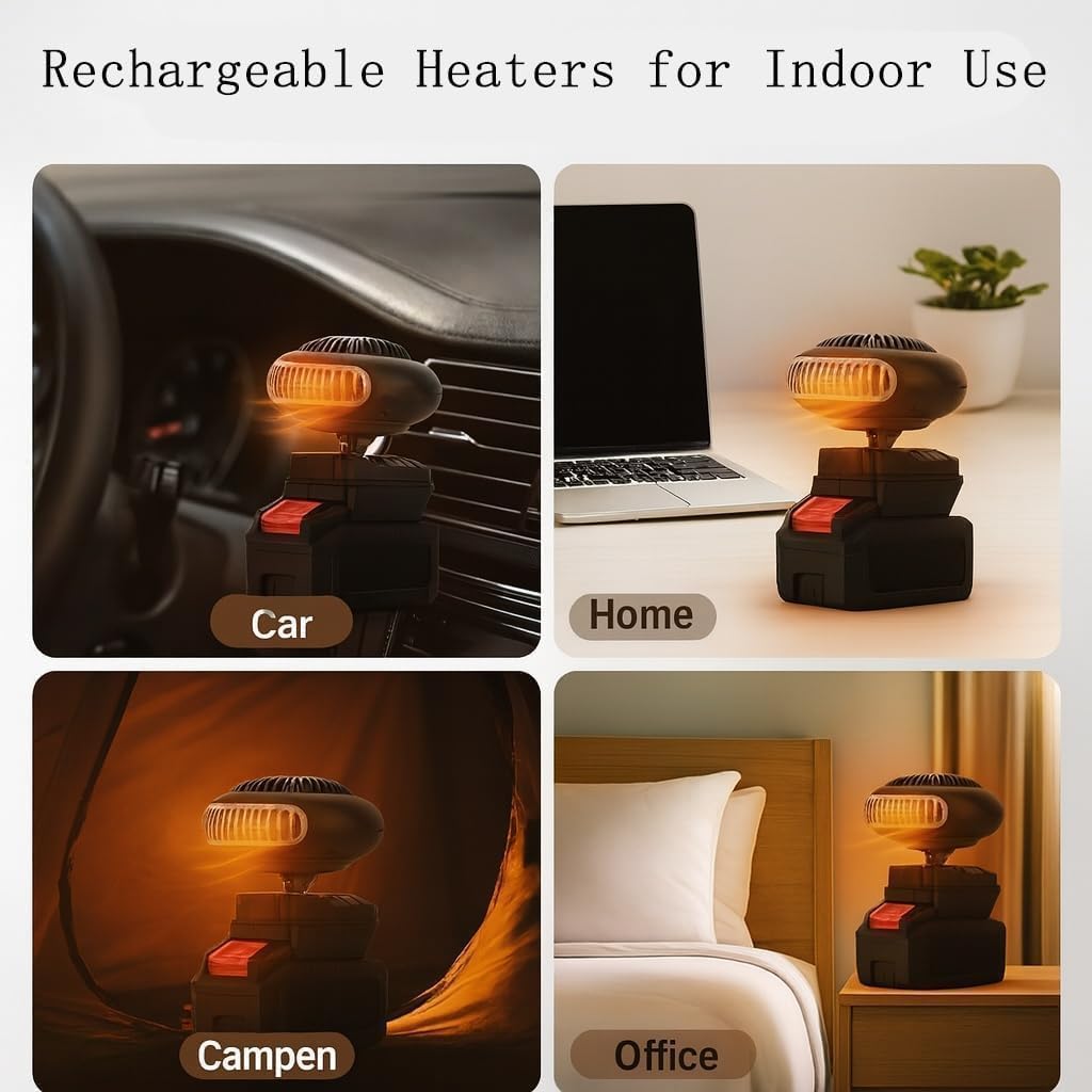 Battery Powered Heater, Rechargeable Heaters for Indoor Use, Heat for Power Outage, Universal 18-21V, Ultra-Light/Ultra-Powerful/360-Degree Rotation/Anti Tilt Design (5 battery*1)