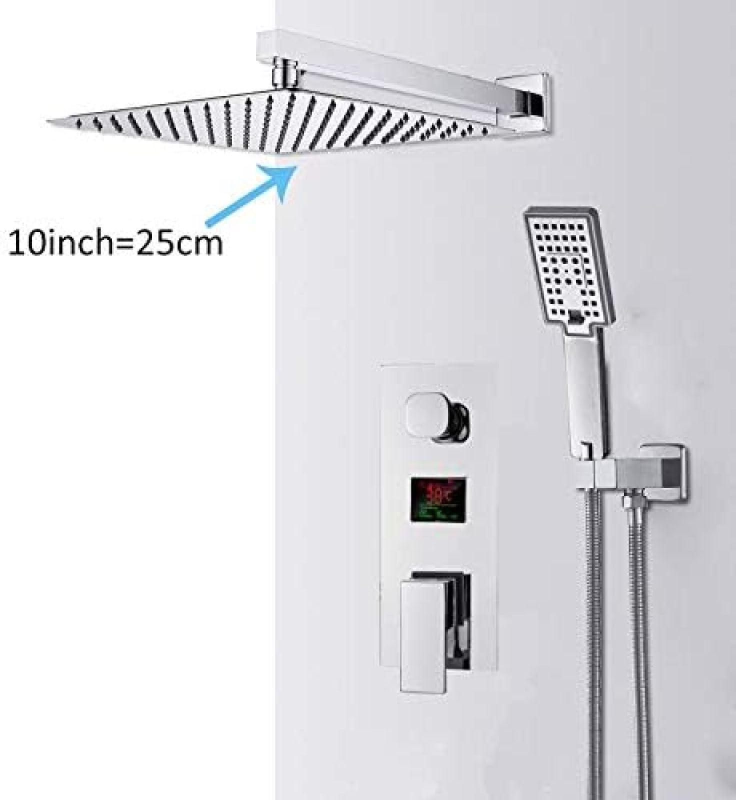 Chromowany Wyświetlacz Cyfrowy Do Łazienki, Bateria Prysznicowa, Deszczownica, Bateria Dwudrożna, Bateria Mieszająca, System Wannowo-Prysznicowy, Bateria Wannowo-Prysznicowa - Zestaw 20 Cali, Zestaw