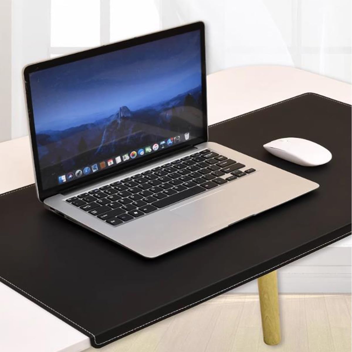 Tappetino da scrivania in pelle PU con bordo bloccato, grande tappetino per mouse per laptop, ufficio, lavoro e digitazione, con protezione dei bordi, impermeabile, scamosciato, antiscivolo, per