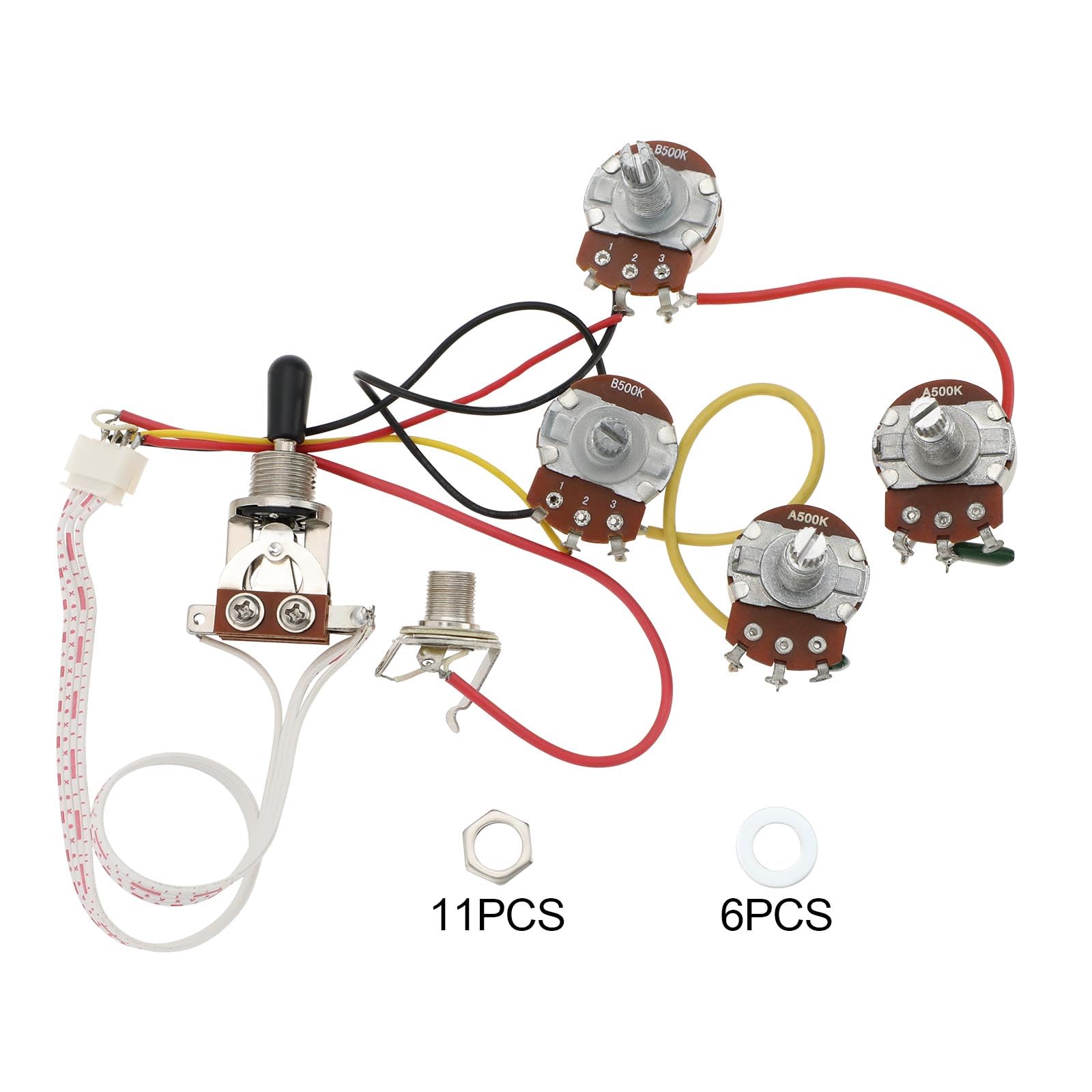 Be In Your Mind 1 Set Humbucker Solderless Guitar Prewired Wiring Harness Kit 2V2T with 500K Pots and 3 Way Toggle Switch Compatible with Epi LP Standard Series - Image 4