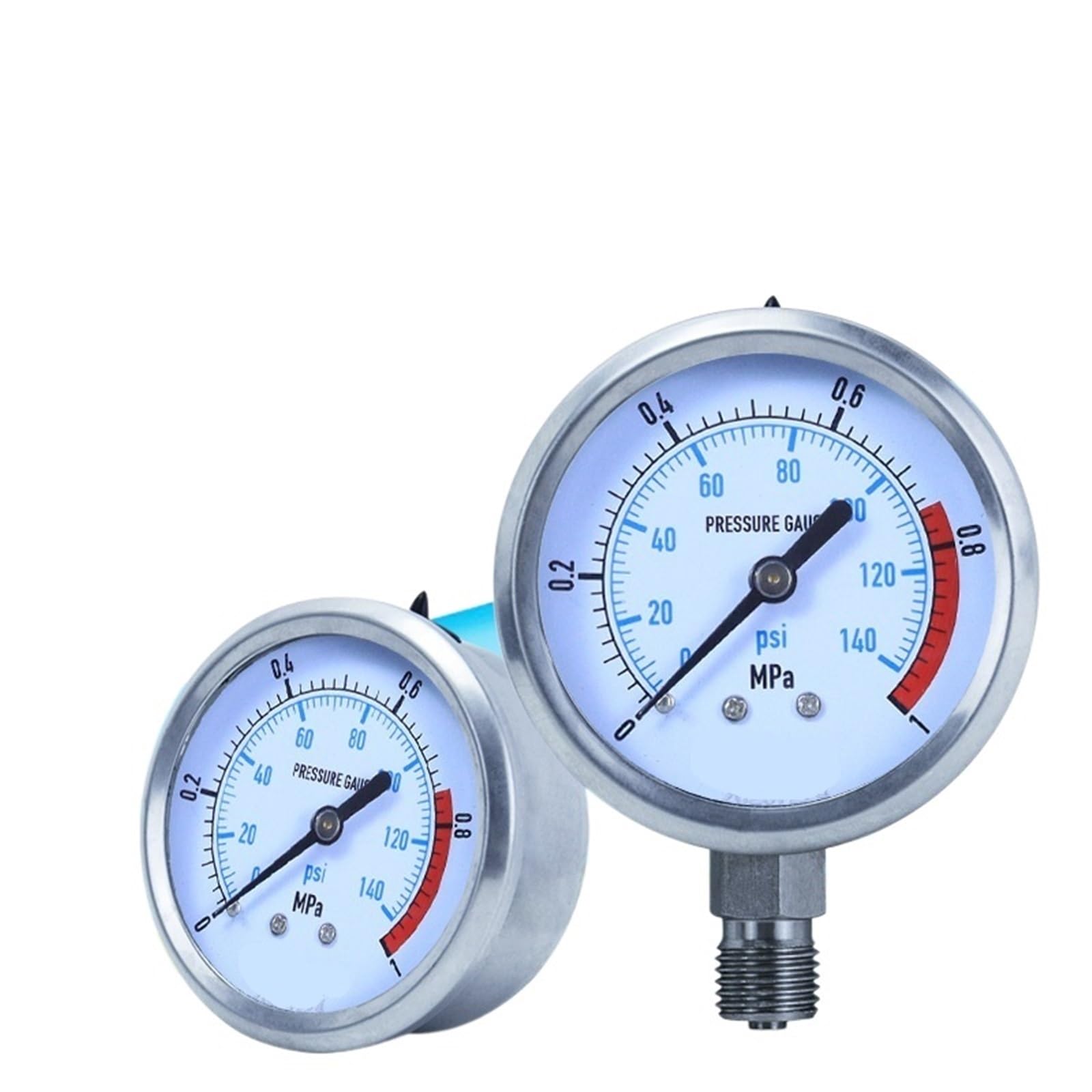 Manómetro hidráulico de Acero Inoxidable de 100 mm para Aceite de glicerina, 0-60 MPa, antivibración, para Aire y Agua, G1/4 G1/2 (Color: Media rosca-01, tamaño: 0-0,6 MPa)
