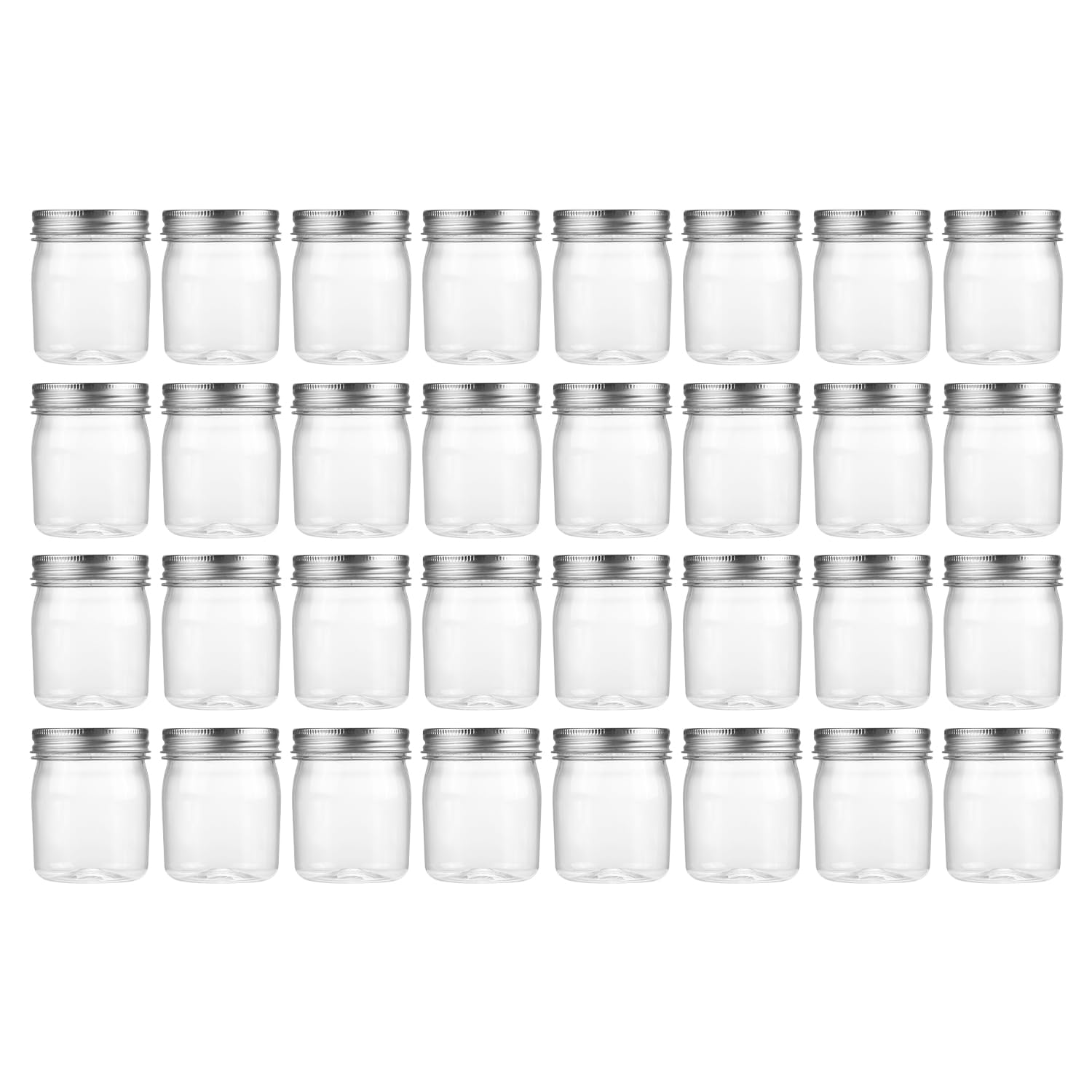 novelinks 8 oz Clear Plastic Jars with Airtight Lids, 32 Pack Plastic Mason Jars with Lids 8oz, Refillable Storage Slime Containers & Small Spice Jar