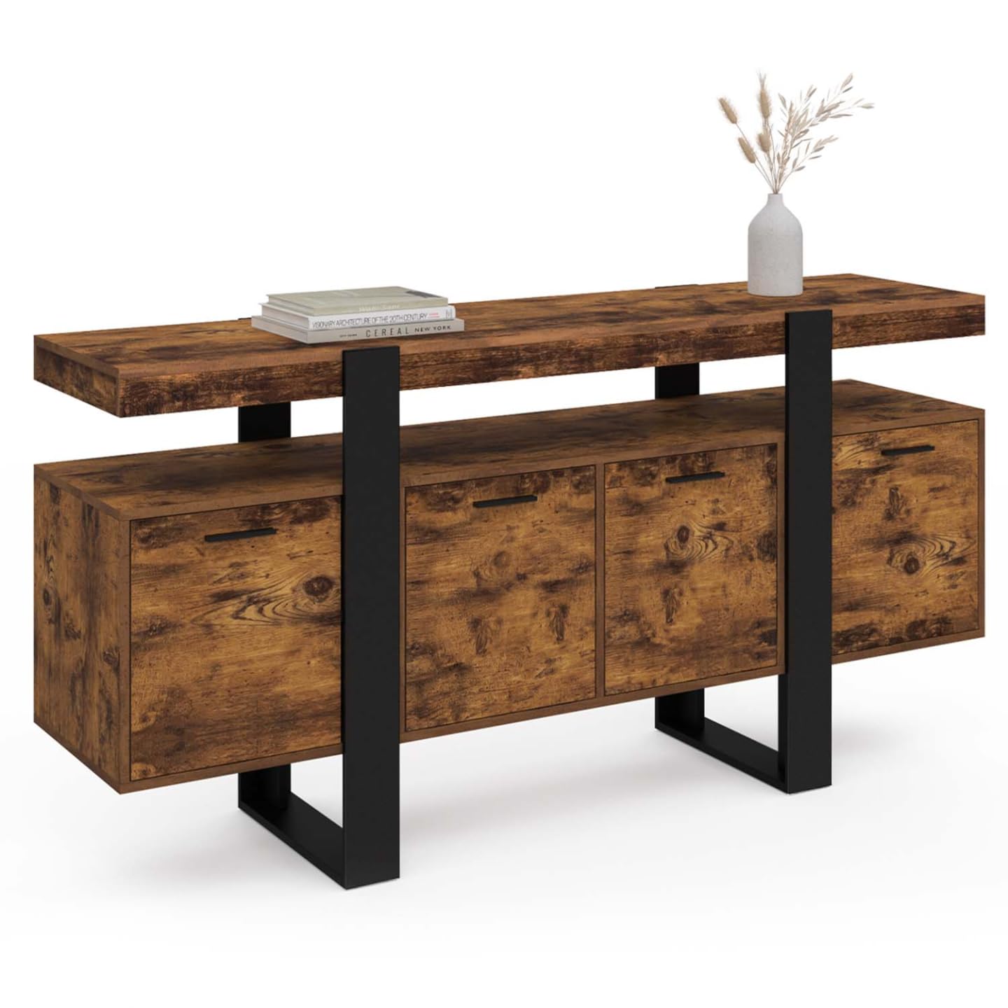 IDMarket Phoenix XXL - Aparador (160 cm, 4 puertas, efecto madera antigua y negro