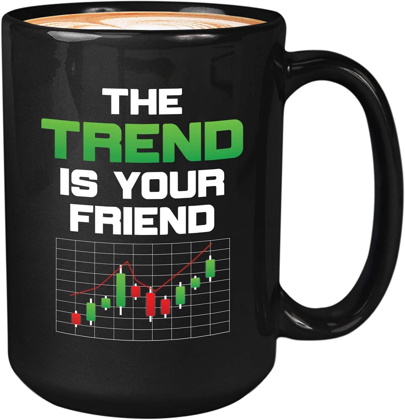 Bubble Hugs Stock Market Coffee Mug - The Trend Is Your Friend - Day Trader Brokers Financial Adviser Investor Saving Investing Trading Planner 15oz Black