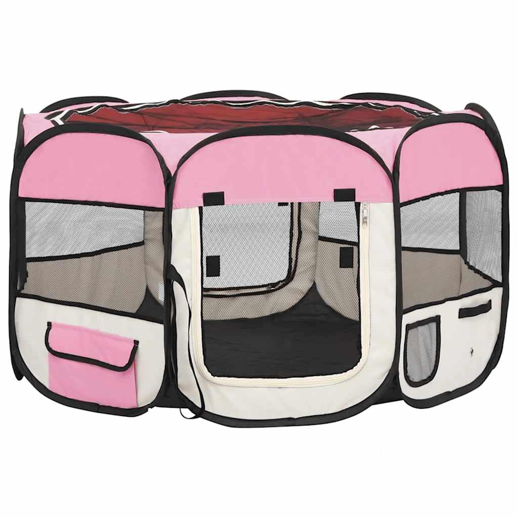 vidaXL Foldable Dog Playpen with Carrying Bag Pink 110x110x58 cm
