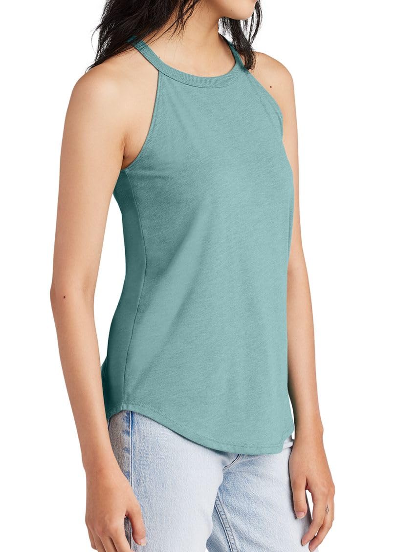 Jaxtyns Ladies Rocker Tank | Womens High Neck Tank | Workout Causal Tank Top - Heathered Eucalyptus - M, Medium