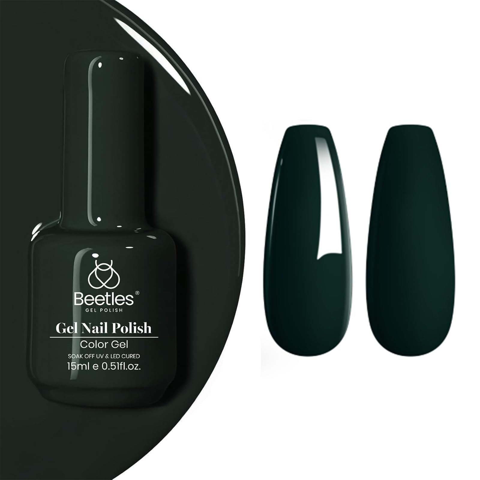 Beetles Green Gel Nail Polish, 15ML 0.51OZ Dark Green Color Soak Off UV Nail Lamp Forest Color Gel Polish Manicure Salon DIY Nail Art Design Decoration at Home Gift for Women