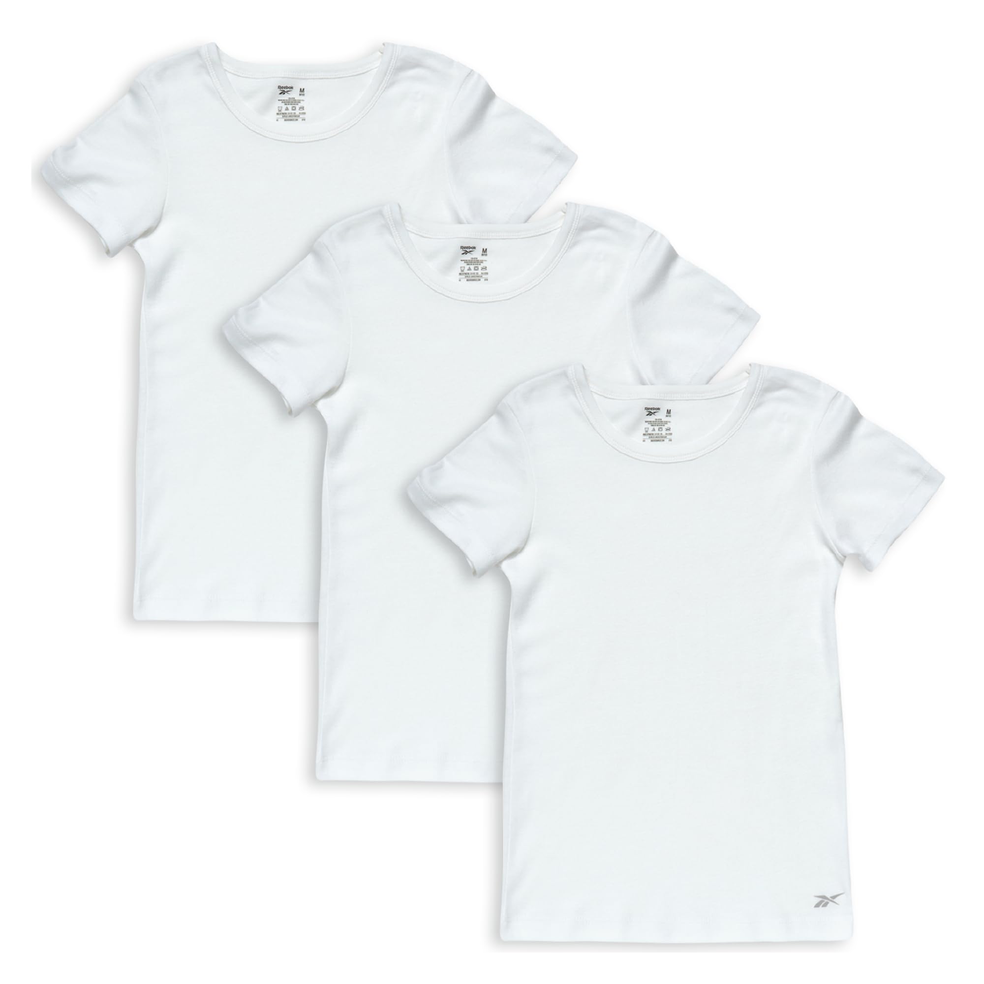 Reebok Mädchen-Unterhemd, 3er-Pack/6er-Pack, 100 % Baumwolle, No Show, kurzärmelig, Rundhalsausschnitt, weißes Shirt für Mädchen (Größen 2T-16)