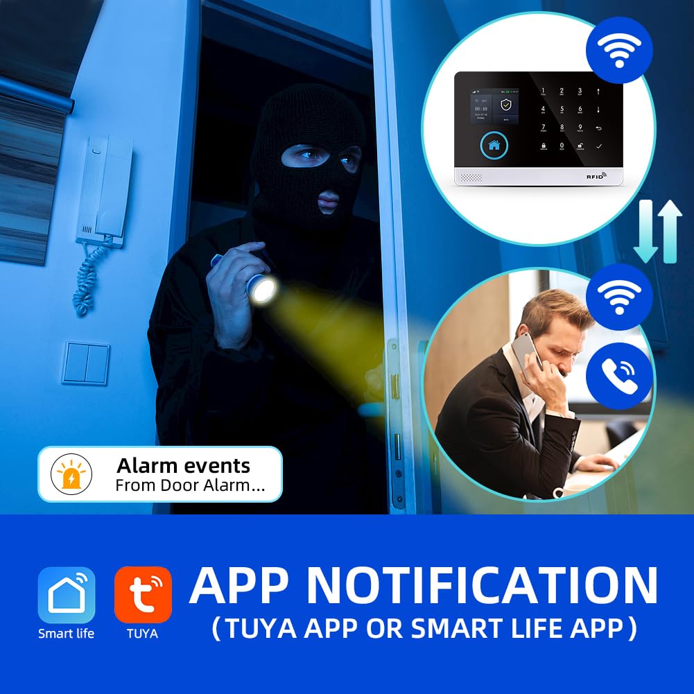 XNY Bezprzewodowy alarm domowy GSM, bezprzewodowy alarm do domu WiFi z aplikacją sterowany, 16 sztuk (czujnik ruchu, czujnik drzwi i okien, syrena, pilot zdalnego sterowania), kompatybilny z Alexa