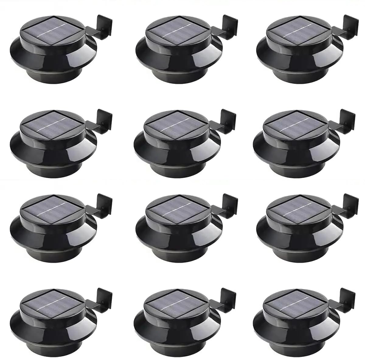 Black Solar Power 3 LED Gutter Lights | Outdoor Garden Security Fence Wall Lamp| Easy to install | Can be mounted anywhere roof gutters fence, tree, dog house, wall | Pack Of 12 Lights