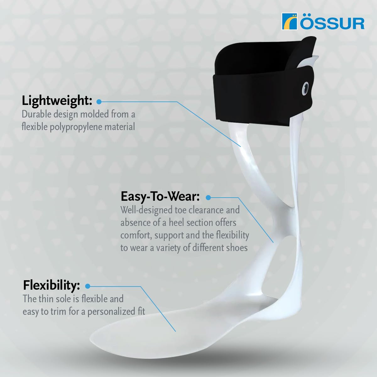 Ossur AFO Leaf Spring for Mild to Moderate Drop Foot Ankle-Foot Orthosis | Lightweight, Low-Profile Heel-less Design for Optimum Comfort | Flexible Customizable Sole | Large - Left