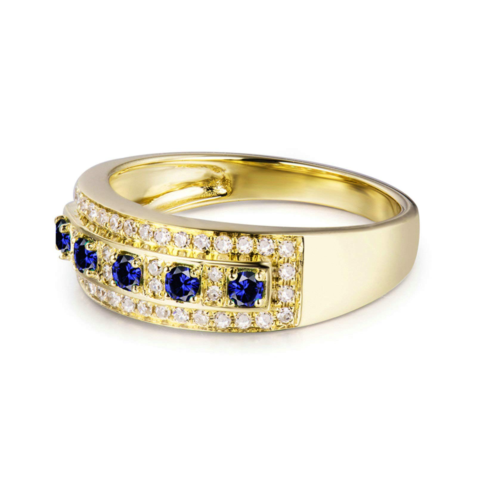 Damski pierścionek 750 pierścionek zaręczynowy, okrągły szafir 0,15 ct z diamentami 0,21 ct obrączki ślubne rocznicowe zaręczyny obrączka ślubna prezenty na urodziny Boże Narodzenie z pudełkiem na biżuterię e Żółte złoto 18K, U 1/2, colore: Żółte Złoto, c