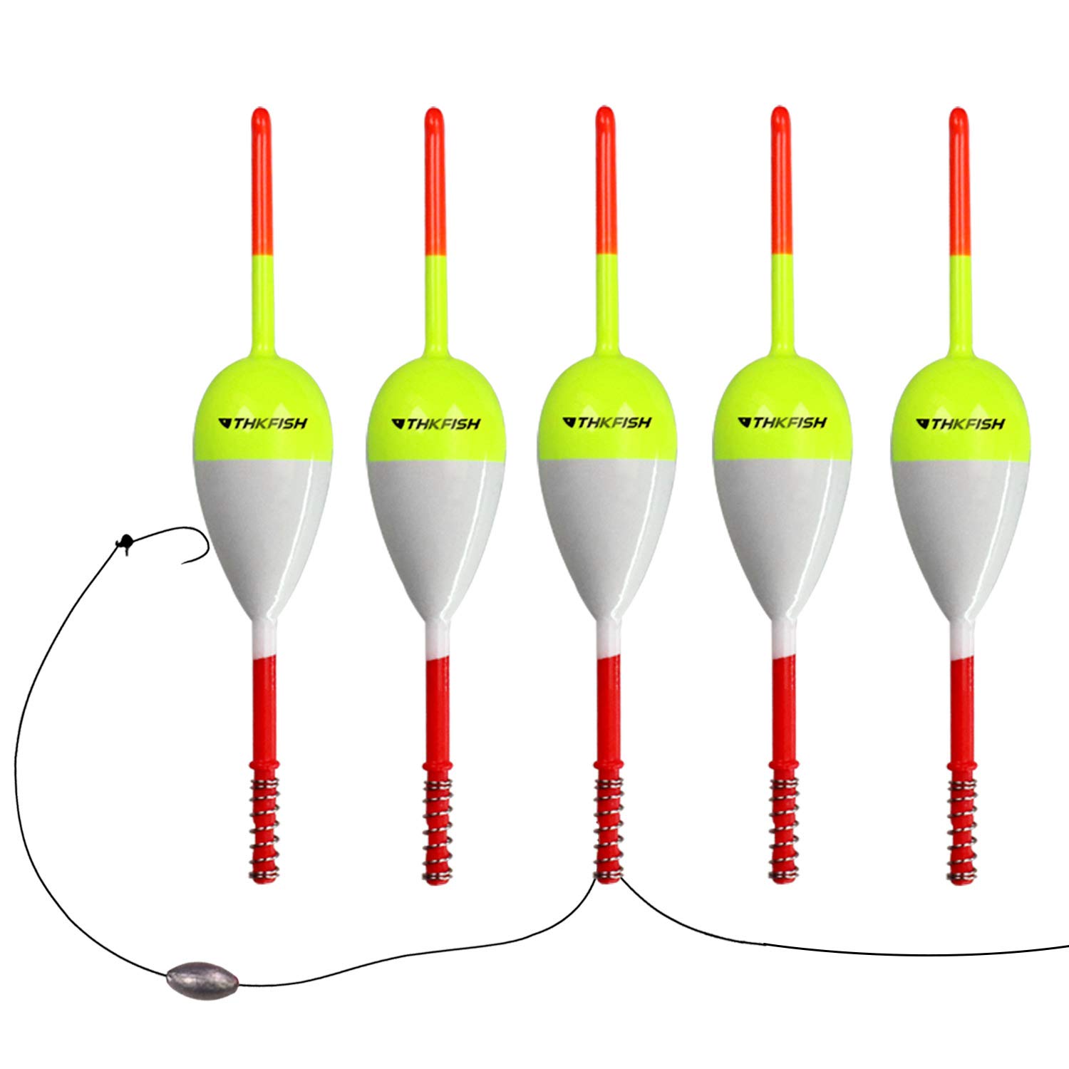 THKFISH Spławiki wędkarskie Bobbers balsa drewno spławiki sprężynowe bobbers wsuwane bobbers do crappie panfish walleyes 5 szt. czerwony/żółty
