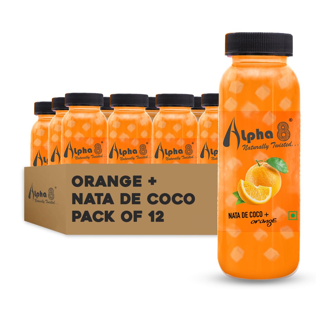 ALPHA 8 FRUIT Juice with NATA De Coco Coconut Cubes Natural Energizer & Immunity Booster, Healthy Juice, High Fiber, Real Natural Taste (Orange Juice, Pack of 12)-image-34