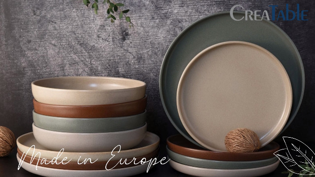 Servizio Da Tavola 16 Pezzi Creatable - Serie Watermill Petrol, Piatti E Tazze In Gres