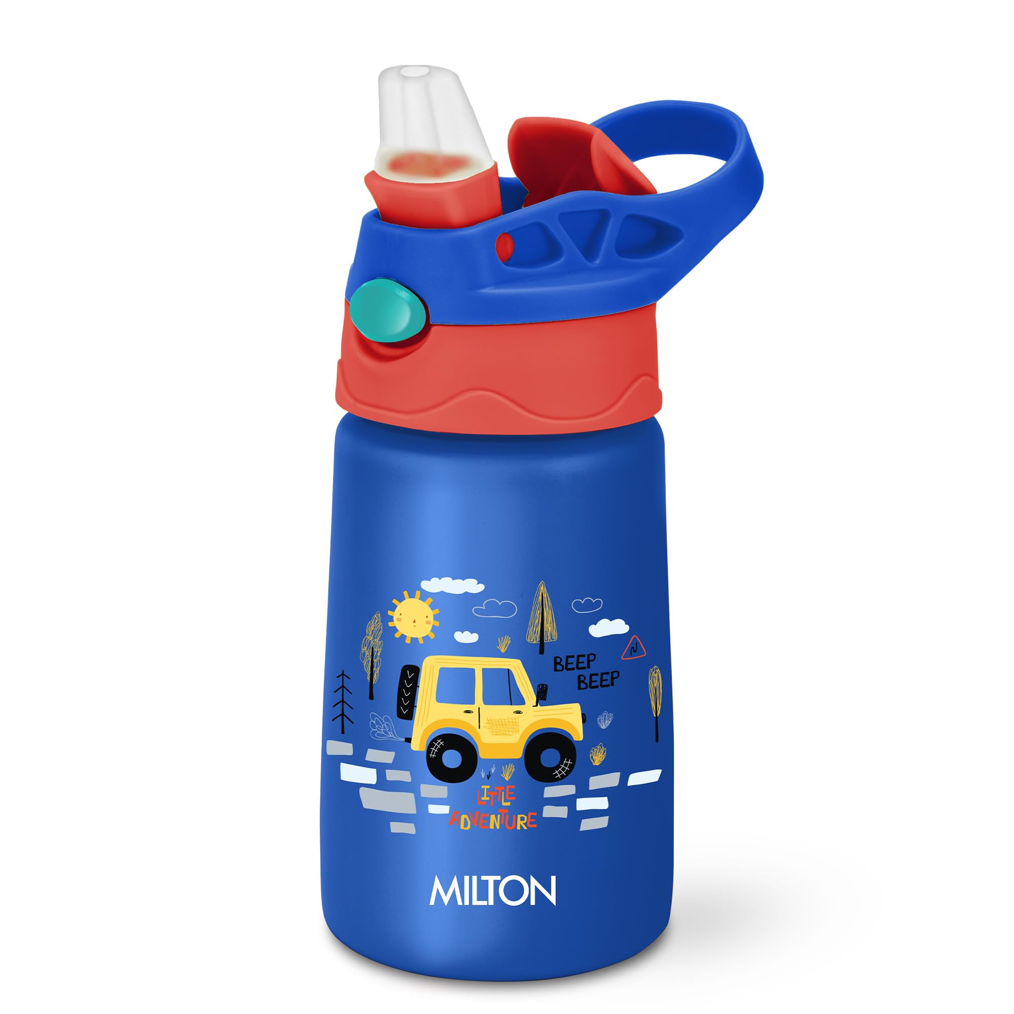 Milton Insulated Spout Sipper Thermosteel Vacuum Insulated Water Bottle with Spout Lid and Straw, 300 ml, Easy Grip, Leak Proof, Hot & Cold, Bottle for Kids, School, Travel, ISI Certified, Dark Blue