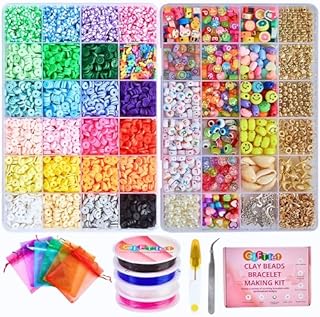 GIFTlet 7100 Pcs Polymer Clay Beads Bracelet Making Kit for Girls Jewellery Making Kit Friendship Bracelet Making Kit Letter Beads for Bracelet Making Set with 24 Colours Bracelet Beads