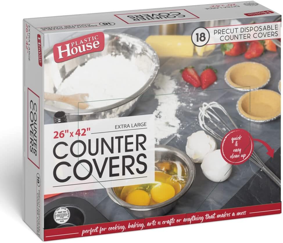 Plastic House Extra Large 26" X 42", 18 Precut Disposable Counter Covers, Perfect to Clear Mess During Cooking, Baking, Crafting or Anything:4PKS