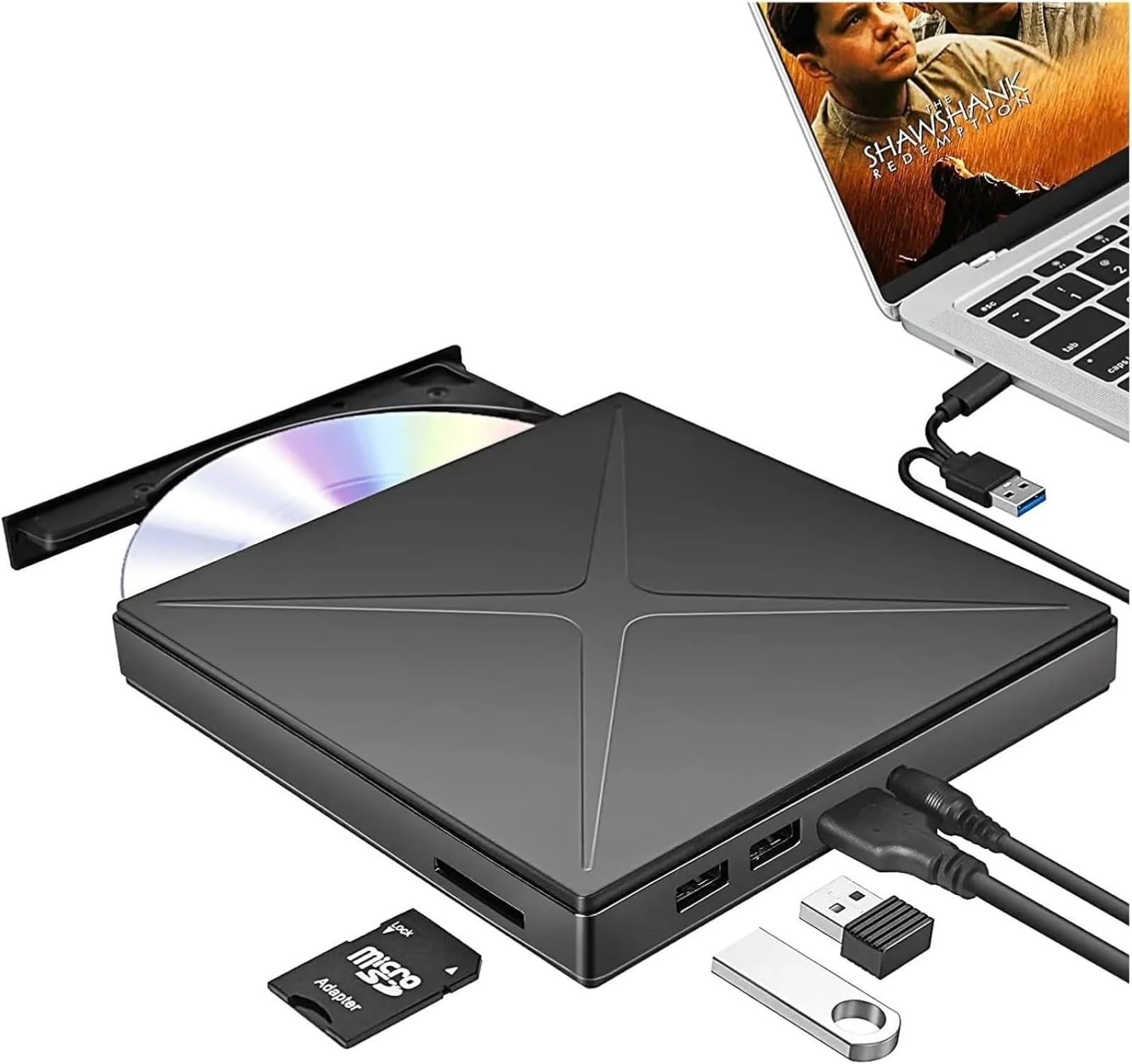 Unidad de DVD USB externa, grabadora de CD y DVD RW, unidad óptica Plug and Play para computadora portátil de escritorio