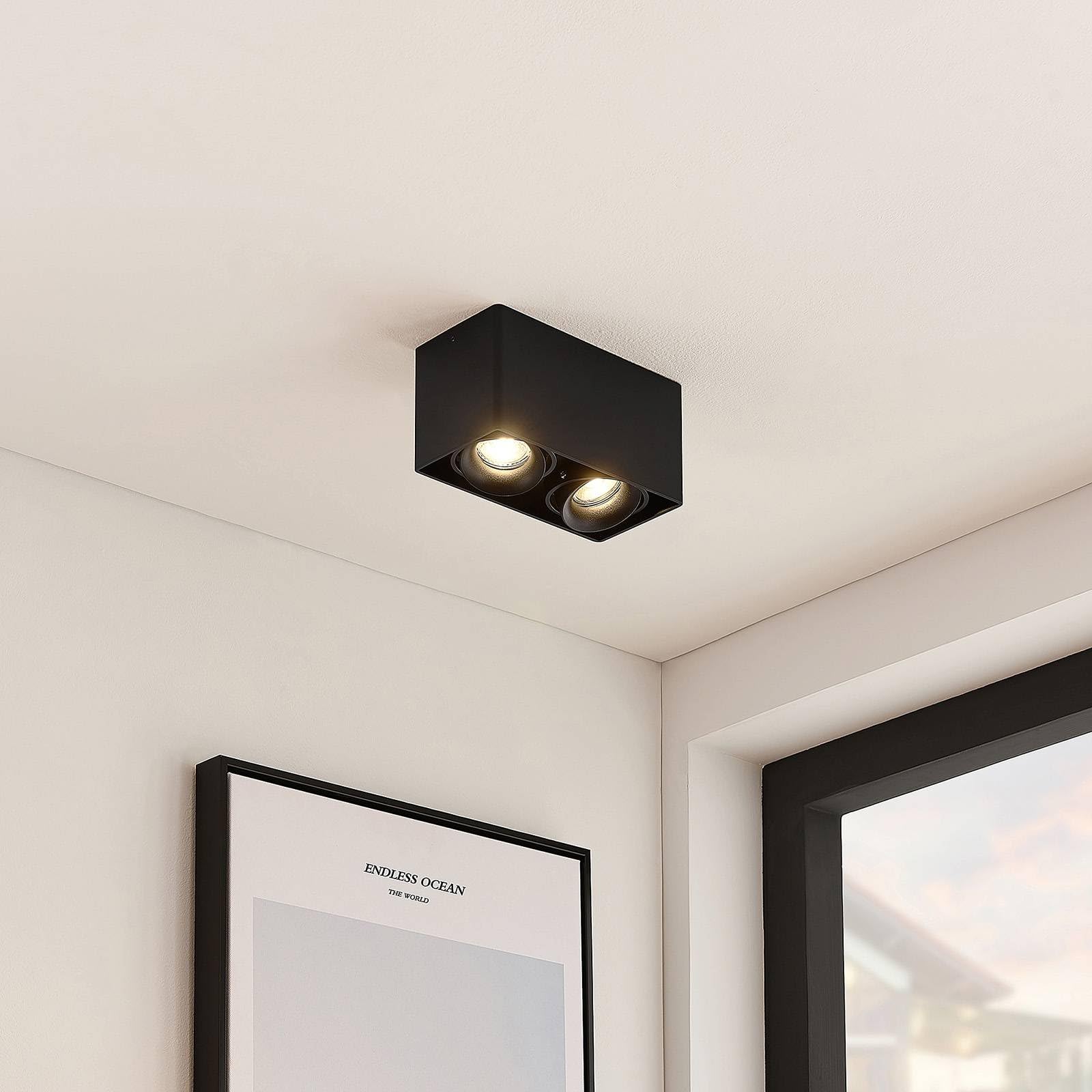 Arcchio lámpara de techo en negro, plafón | lámpara de salón, gu10, 2 bombillas, moderno, angular para pasillo, sala de estar, salón, cocina, comedor